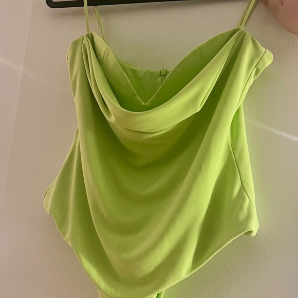 ZARA Lime Green Sweetheart Neckline Bodysuit Back Zip Size L - Picture 1 of 1